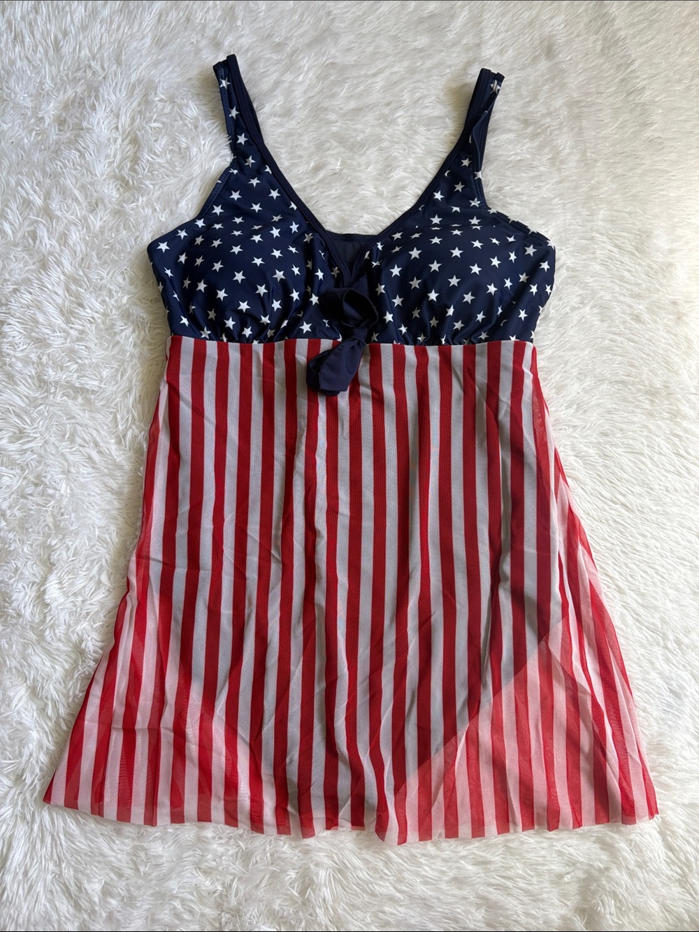 New In Packaging Century Star American Flag One Piece Mesh Swim Dress Size L